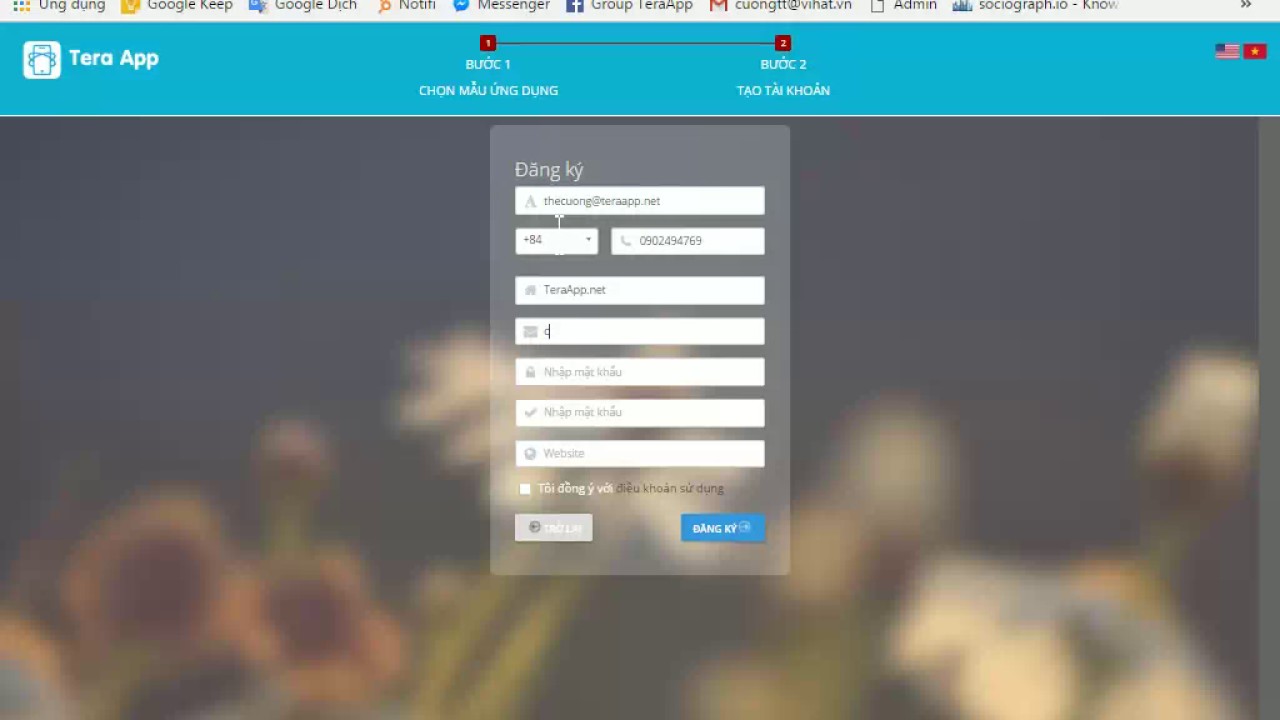 TeraApp - Hướng dẫn đăng ký