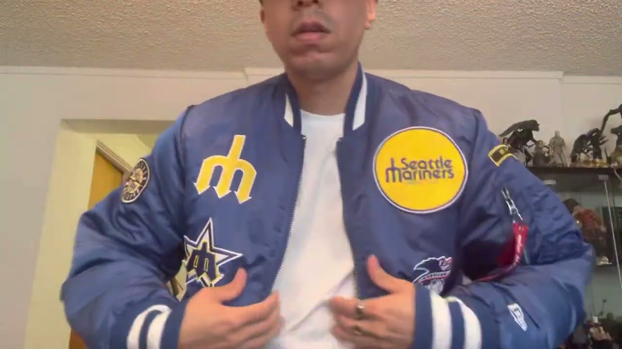 New Era Seattle Mariners Alpha Industries Navy Bomber Jacket