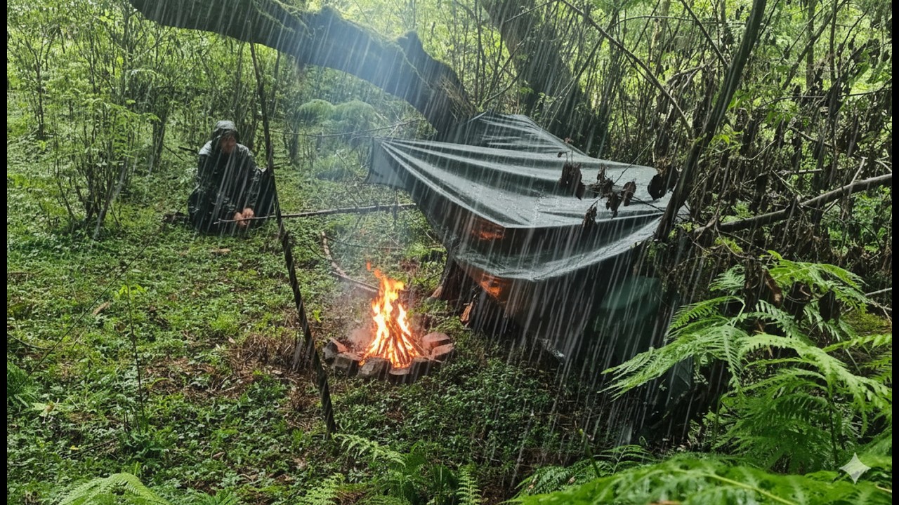 Heavy Rain Survival Camping | Solo Bushcraft in the Wild Forest - YouTube