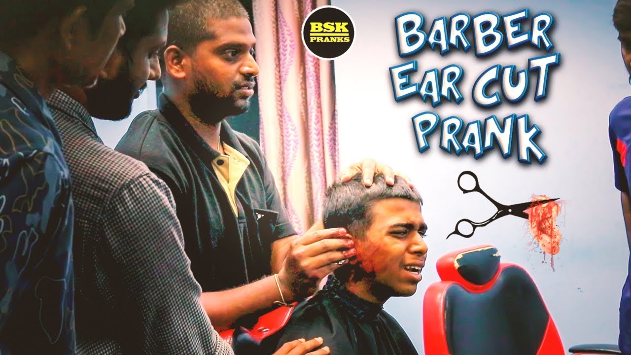 Barber cut off kid ear prank l barber pranks l bsk pranks YouTube