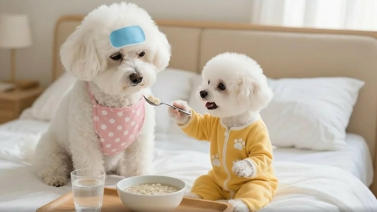 Baby Puppy Caring For Sick Mom Dog 🤒💞