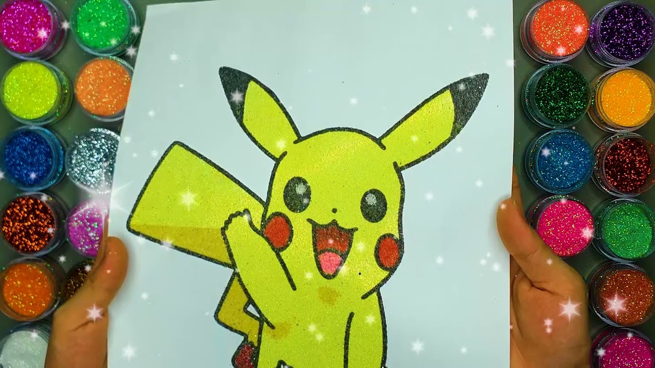 Pikachu Dễ Thương ✍ Vẽ Và Tô Màu Tranh Cát Nhân Vật... - youtube