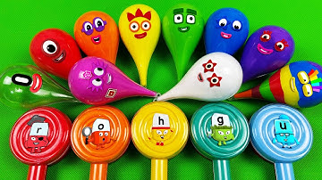 Numberblocks - Looking for Alphablocks With CLAY Lollipops and Water Drops Coloring! Video ASMR