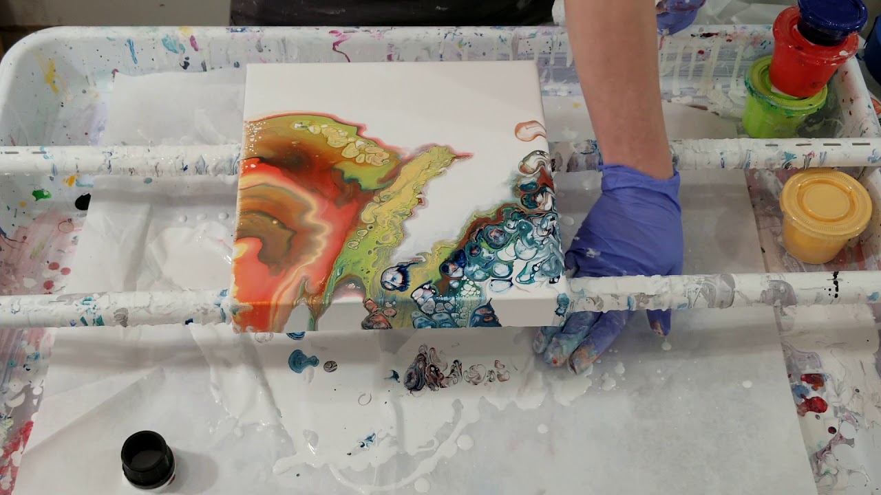 (302) open cup flip and drag acrylic fluid painting - YouTube