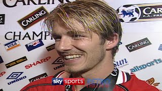 David Beckham after Manchester United clinch the 1999 Premier League title