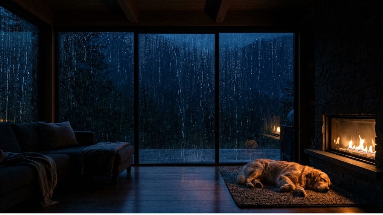 Steady Heavy Rain at a Mountain Glass House (3 Hours)