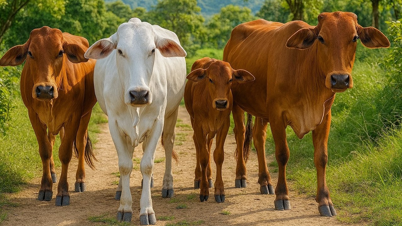 Aktivitas Sapi Di pagi hari Berlarian menuruni bukit, Suara Sapi Moo, Sapi Lucu berjalan dengan rapi