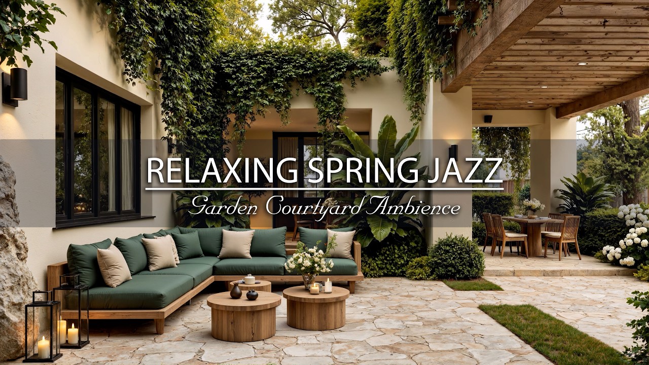 Cozy Garden Courtyard Ambience - Relaxing Spring Jazz & Nature Sounds
