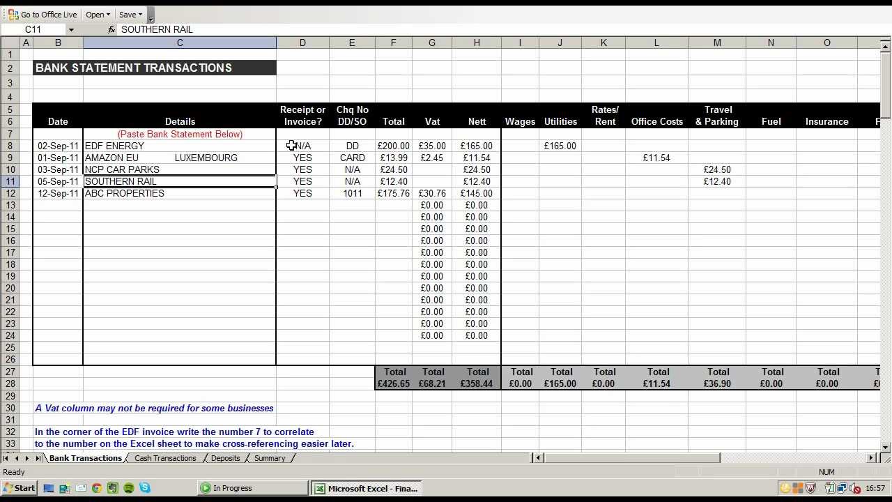 Using an Excel Spreadsheet to Record and Break Down Business Expenses For Small Business Accounting Spreadsheet Template Free