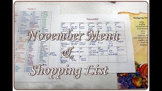 November Menu & Shopping List
