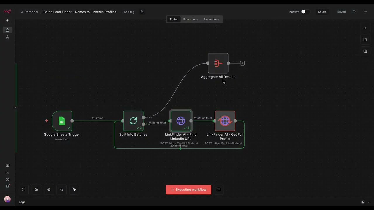 Unlimited Linkedin profile URL's  with this n8n workflow