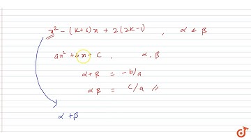 If `alpha,beta` are the zeros of the polynomial `x^2-(k+6)x+2(2k-1)`. Find k if `alpha+beta = 1...