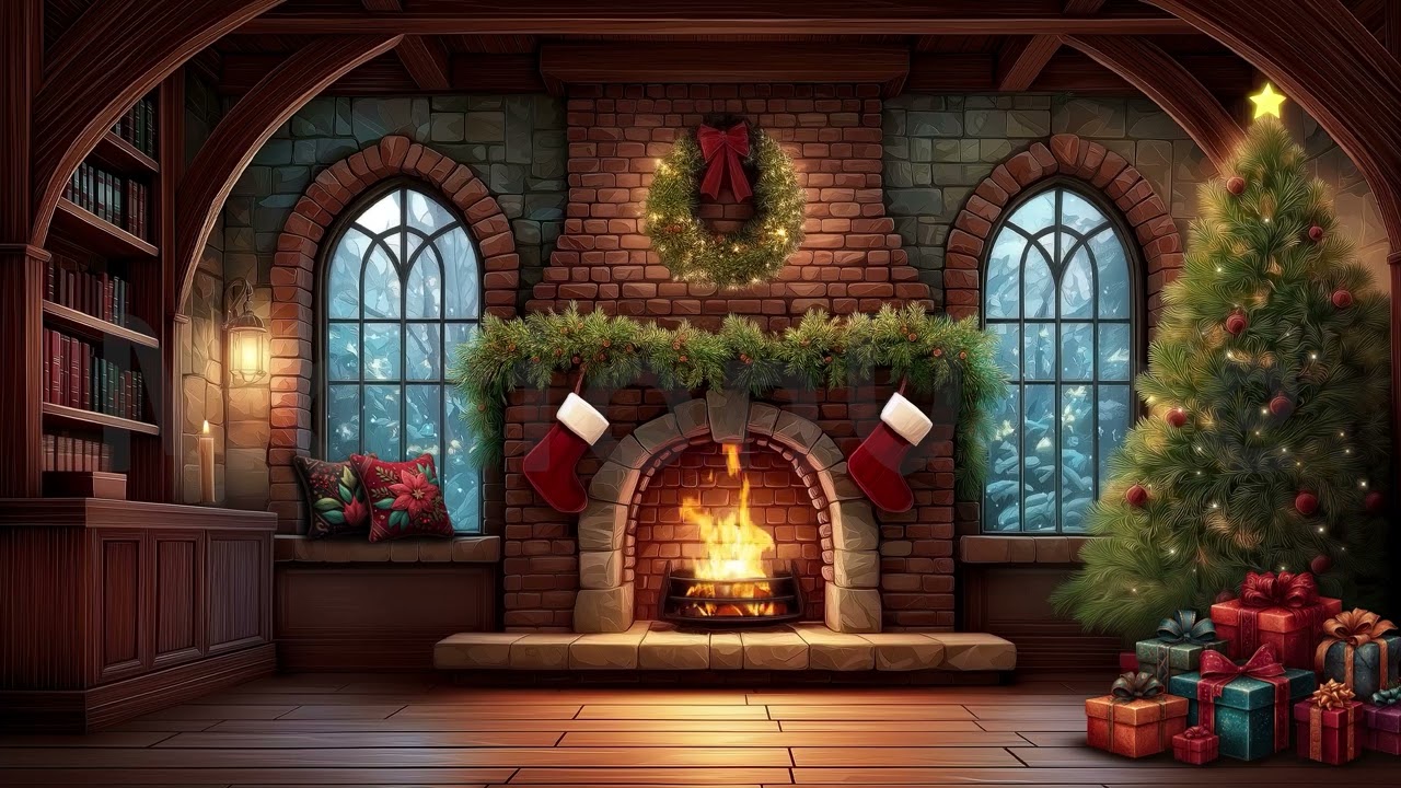 Cozy Christmas Eve Background, Holiday Fireplace & Yuletide Overlay | Bring Christmas Magic