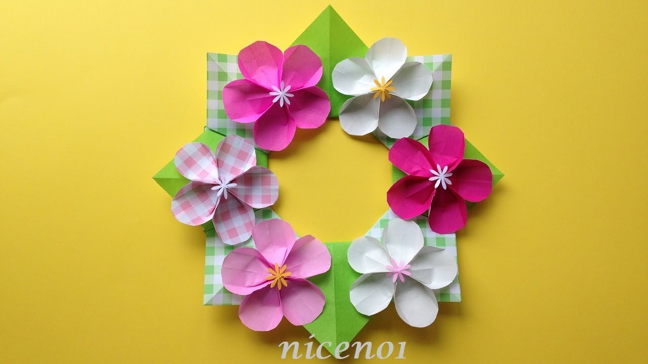 折り紙 梅の花 リース 簡単な折り方 Origami Flower Plum Wreath Tutorial Niceno1 Youtube