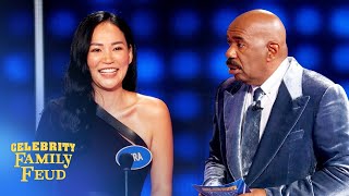 GROSS! You practice kissing on your dog?! | Celebrity Family Feud