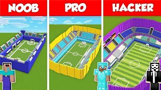 FOOTBALL STADIUM ARENA HOUSE BUILD CHALLENGE - NOOB vs PRO vs HACKER / Minecraft Battle Animation