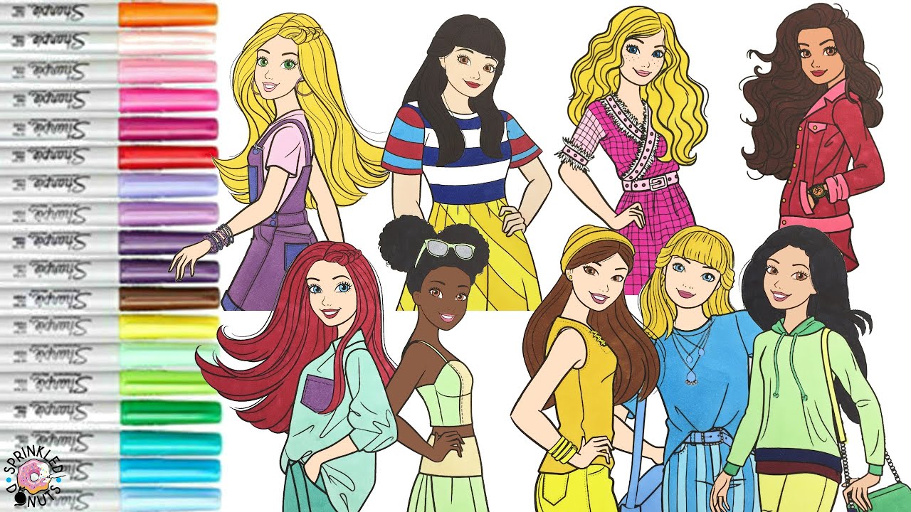 Barbie and Friends Makeover Coloring Book Compilation Disney Princess Belle Ariel Mulan Elena Tiana