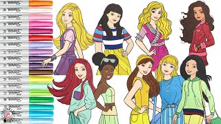 Barbie and Friends Makeover Coloring Book Compilation Disney Princess Belle Ariel Mulan Elena Tiana