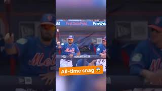Player in Dugout catches errand bat