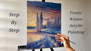 How to PAINT Frosty Winter Landscape | ACRYLIC PAINTING