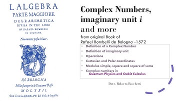 Complex Numbers. Imaginary Unit i and exercises (from the original books of Rafael Bombelli 1572)