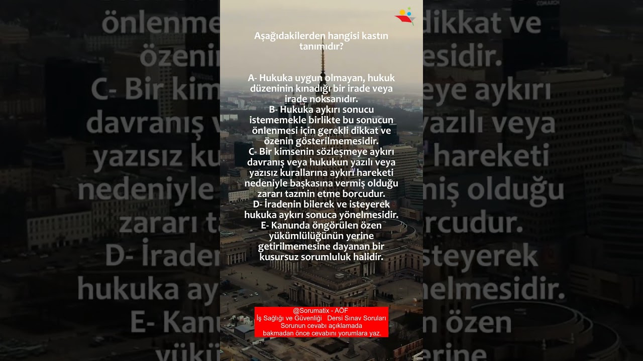 A&Ouml;F Sınavlarına Hazırlık i&ccedil;in İş Sağlığı ve G&uuml;venliği   Dersi &Ccedil;alışma Sorusu