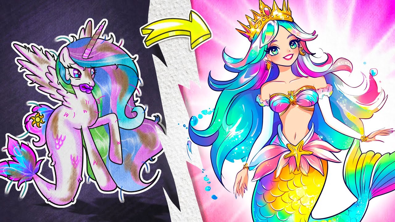 PONY Makeover: Make Up Ugly Mermaid into Beautiful Mermaid Princess |재미있는 스톱 모션 만화