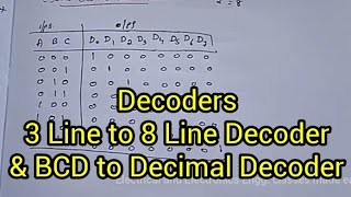 Decoders-3 Line to 8 Line Decoder, BCD to Decimal Decoder, combinational circuits