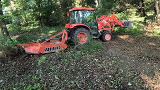 Rhino TW36 Heavy Duty bush hog devours 3 trees.