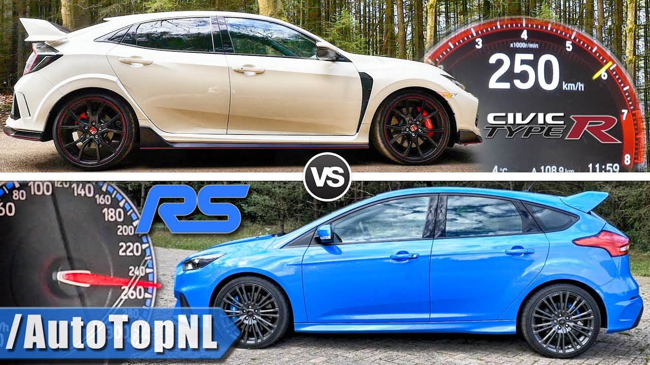 Ford Focus Rs Vs Honda Civic Type R 0 250km H Acceleration Sound Autobahn Pov By Autotopnl Youtube