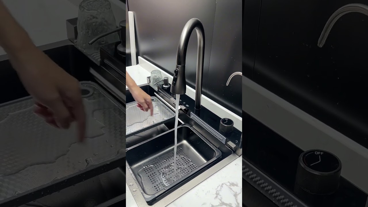 Lefton Two Waterfall Faucets Kitchen Sink with Digital Temperature Display & LED Lighting-KS2206