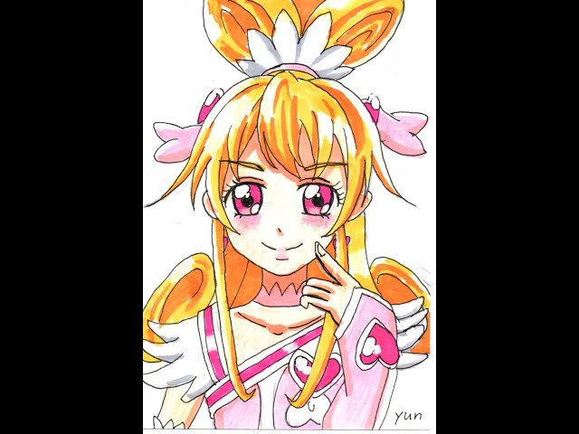 プリキュア 手描きアート キュアハート ドキドキ！プリキュア #水彩色鉛筆 #コピック #アクリル