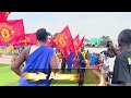 Collection of flags in the wrestling arena in South Sudan