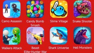 Camo Assassin,Candy Bomb Smash,Slime Village,Heli Monster, Snake Shooter,Walkers Attack screenshot 2