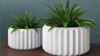Paper Model Flower Pot Making With Cement // White Cement craft // DIY flower vase