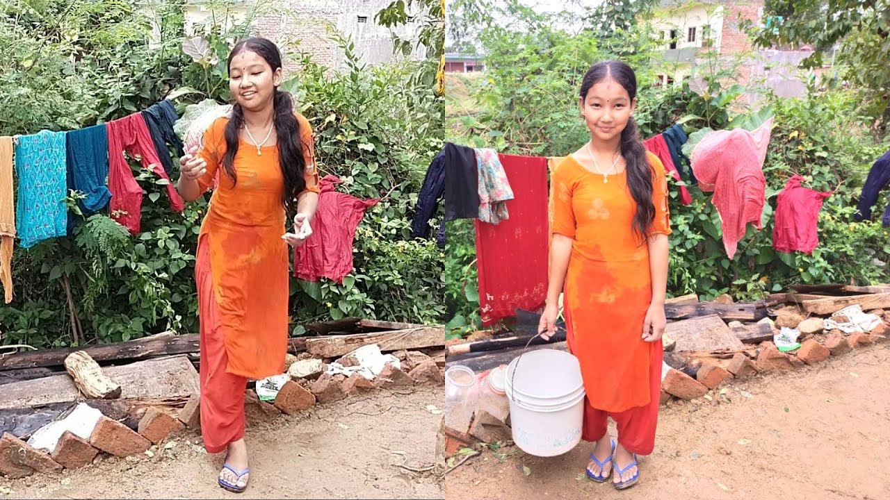 A Village Girl Drying Clothes Nepali Village Life Village Life Youtube