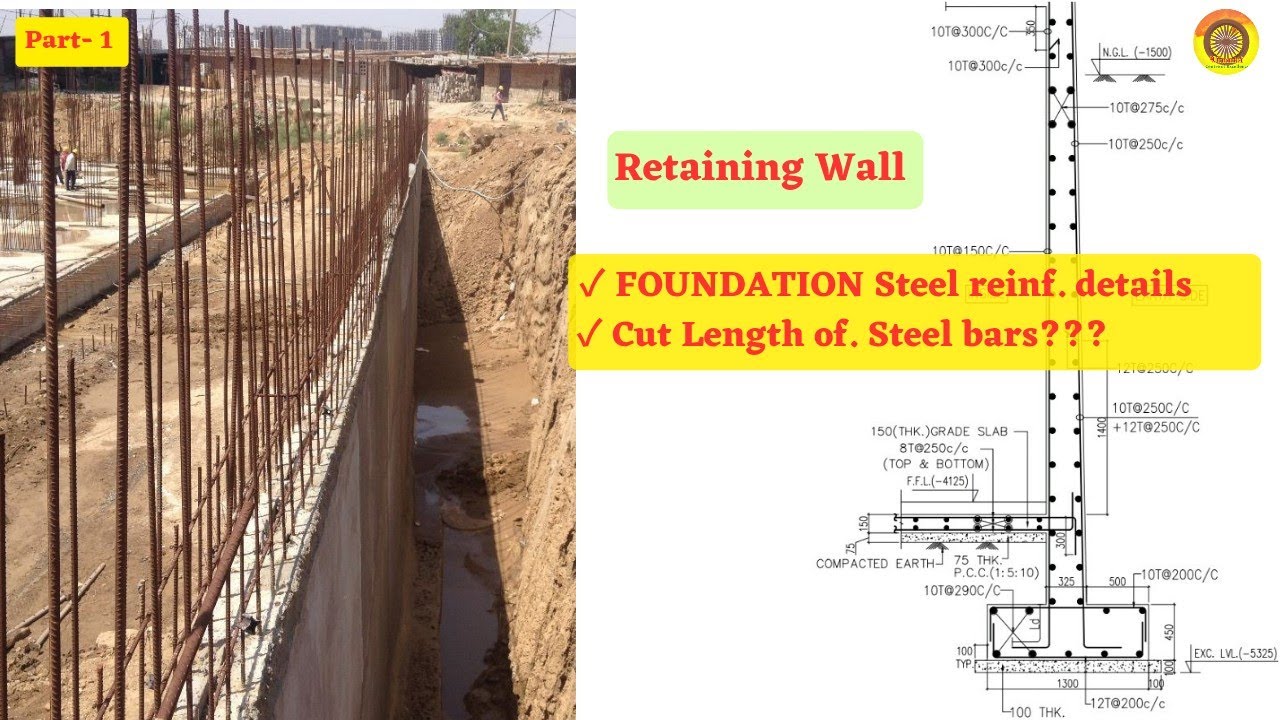 Retaining wall || Foundation || Cut Length of steel#retainingwall#steel#reinforcement #vimutti_coe