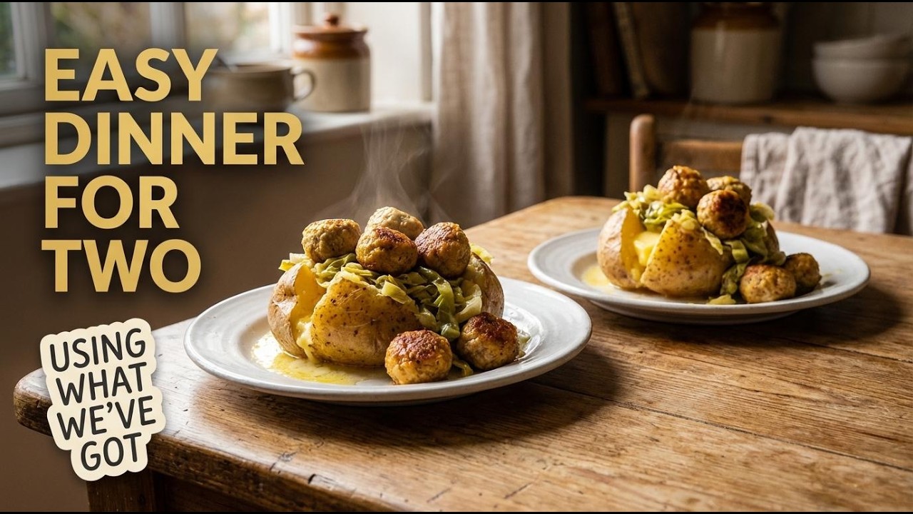 Простой ужин на двоих: капуста с фрикадельками на запеченном картофеле (используем то, что есть п...