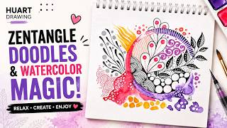 Modern Watercolor Zentangle Doodles | Relaxing Abstract Watercolor Zentangle Art