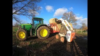 JOHN DEERE 6930 On Bale Cart With A Bobcat SKID STEER!