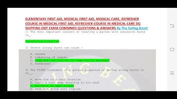 MFA, EFA, Medical Care and Refresher in Medical care & MFA DG Shipping Exit Exam Q & A Set 3