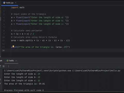 Here’s a simple Python program to calculate the area of a triangle using Heron’s formula . triangle