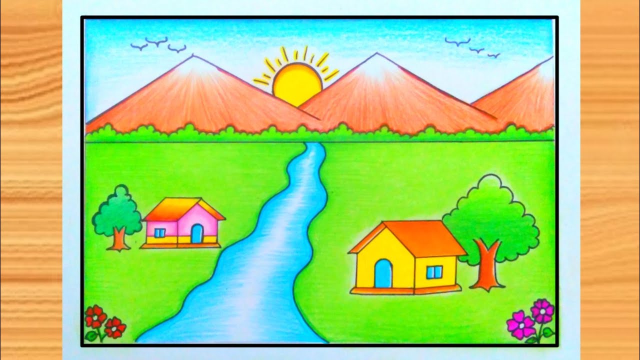 प्राकृतिक दृश्य चित्र बनाना सीखें | Scenery drawing | landscape drawing easy steps | Pencil drawing