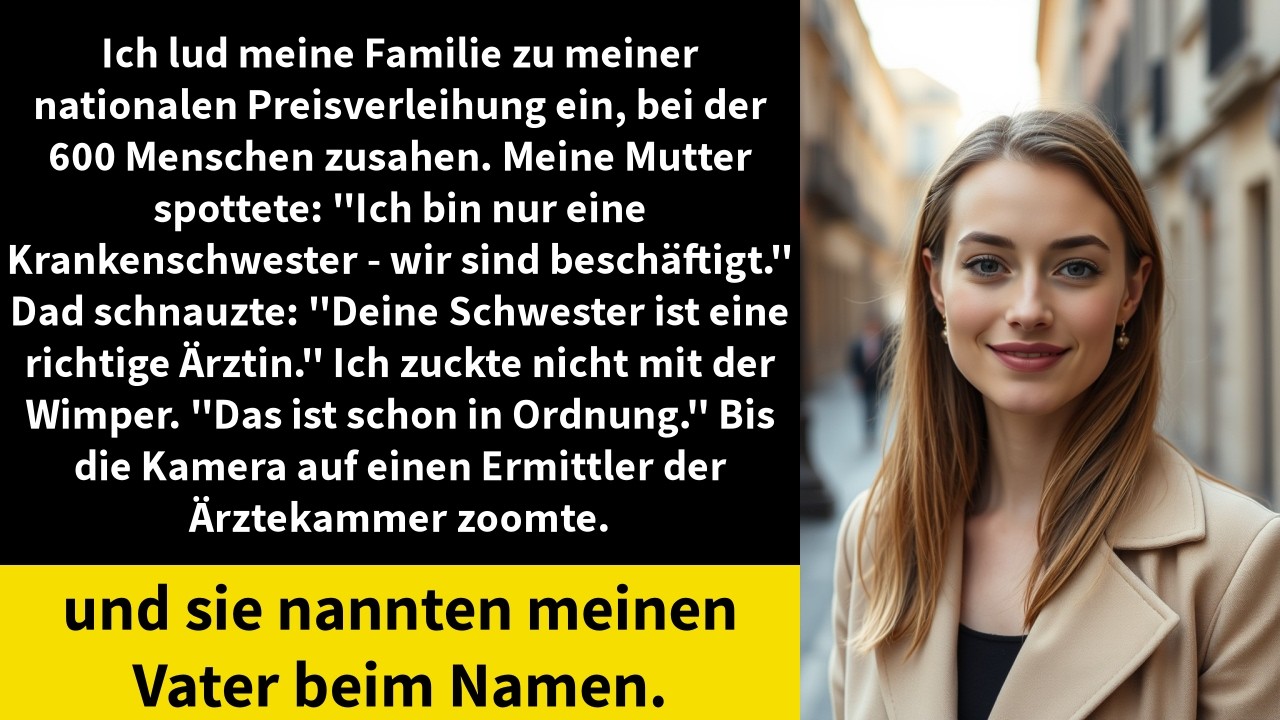 Ich gewann die höchste Auszeichnung meines Berufs, stand vor 600 Menschen auf der Bühne, und meine Mutter sagte ins Mikrofon: „Wir sind sehr stolz, obwohl in unserer Familie ihre Schwester die...