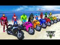 Team Superheroes RACING MOTORCYCLES Challenge with SPIDERMAN Motorbikes Racing Competition - GTA 5