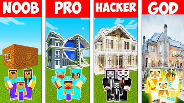 Minecraft: FAMILY LUXURY VILLA HOUSE BUILD CHALLENGE - NOOB vs PRO vs HACKER vs GOD in Minecraft