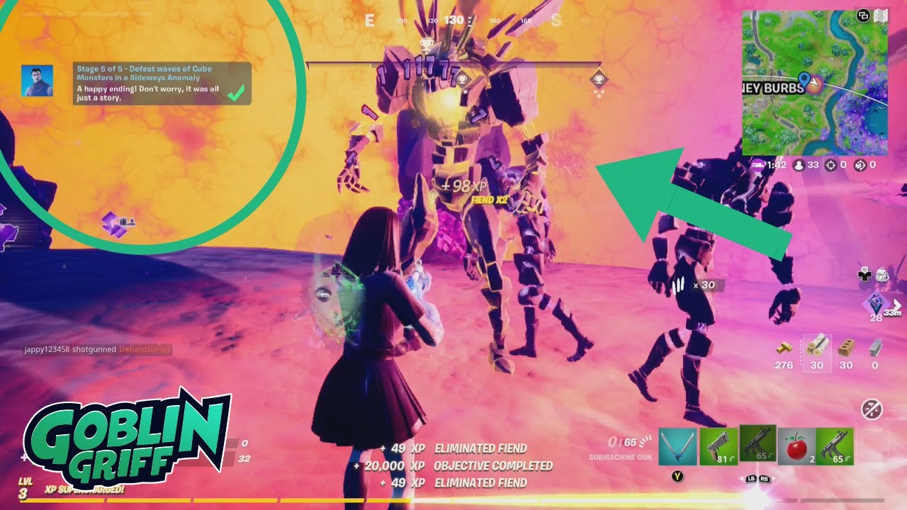 How to Defeat Waves of Cube Monsters in a Sideways Anomaly Fortnite