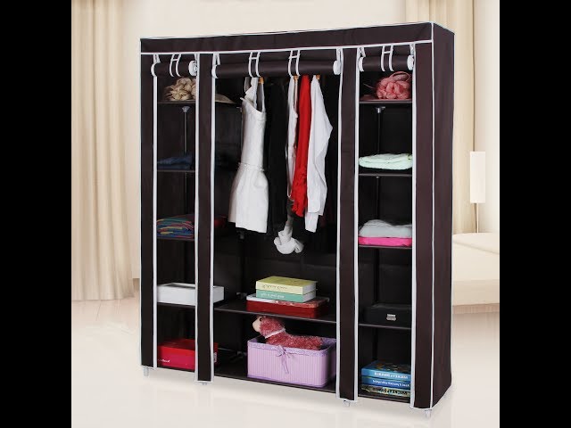 Ubesgoo Portable Closet Storage Organizer Wardrobe Clothes Rack Shelves Navy Blue