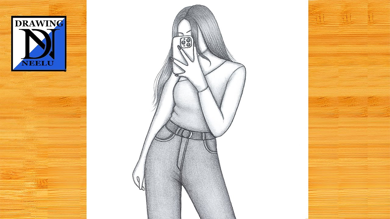 How to draw a Girl taking selfie - Step by step || Pencil sketch for beginner || Girl drawing