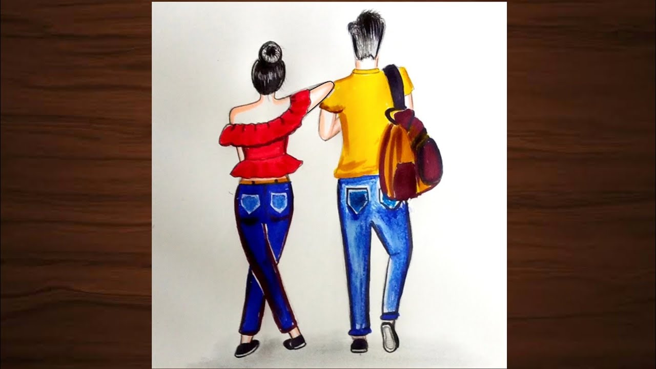 Best Friends Drawig Girl And Boy Friendship Drawing Easy Friends Drawing Step By Step Youtube